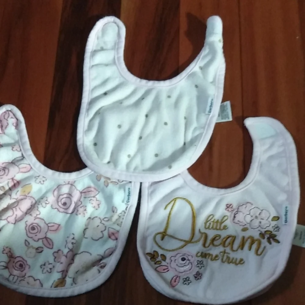 Baby Girls Bibs Lot of 6, Muslim Style with Teether, Terry Cloth & Bandana Bibs